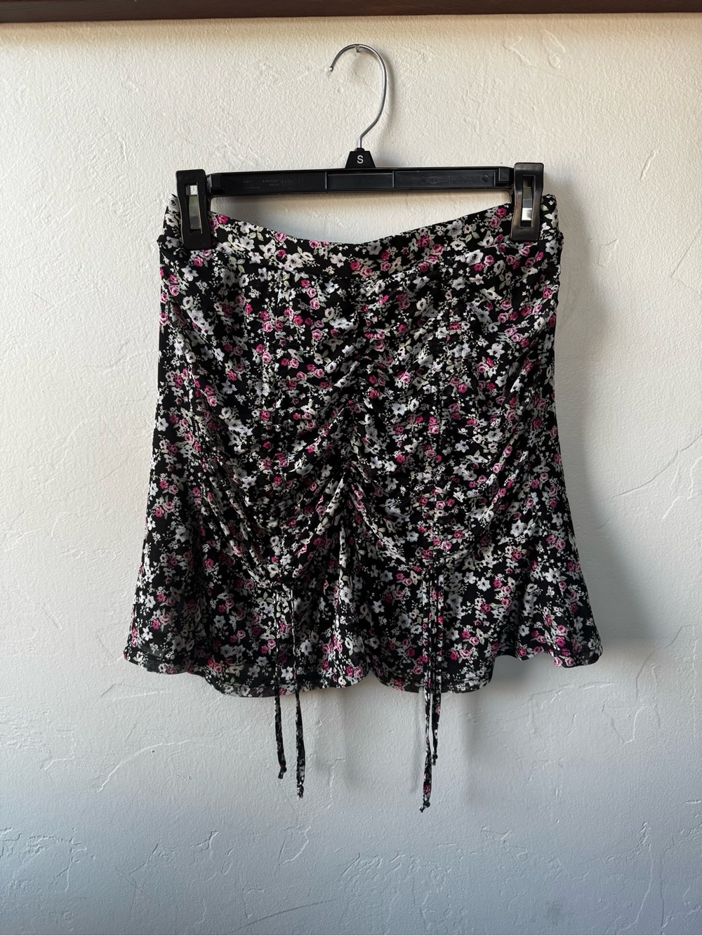 Ultra Flirt Black Mini Skirt with Pink & White Floral Print